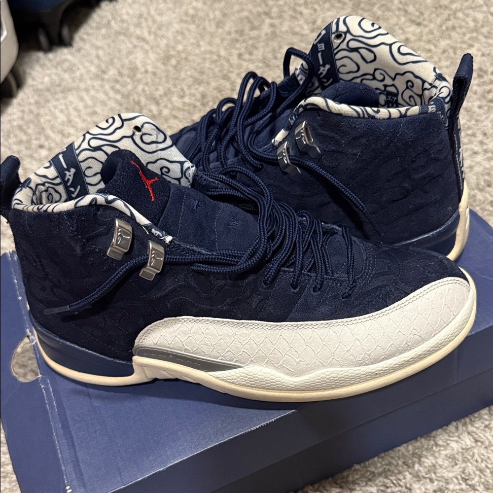 Jordan Midnight Blue and White High-Top Sneakers